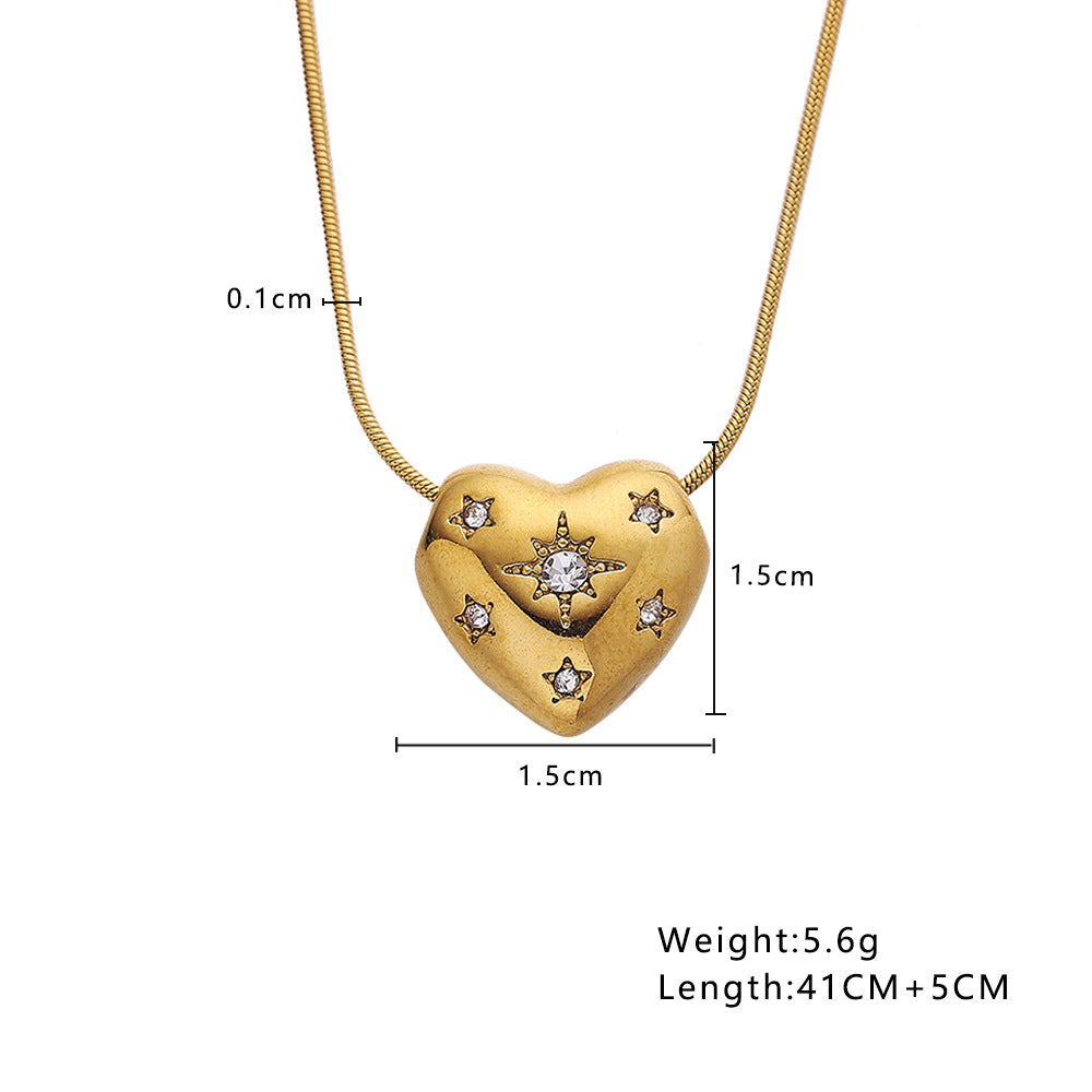 Stainless Steel Irregular Clavicle Chain Heart Shape With Diamond